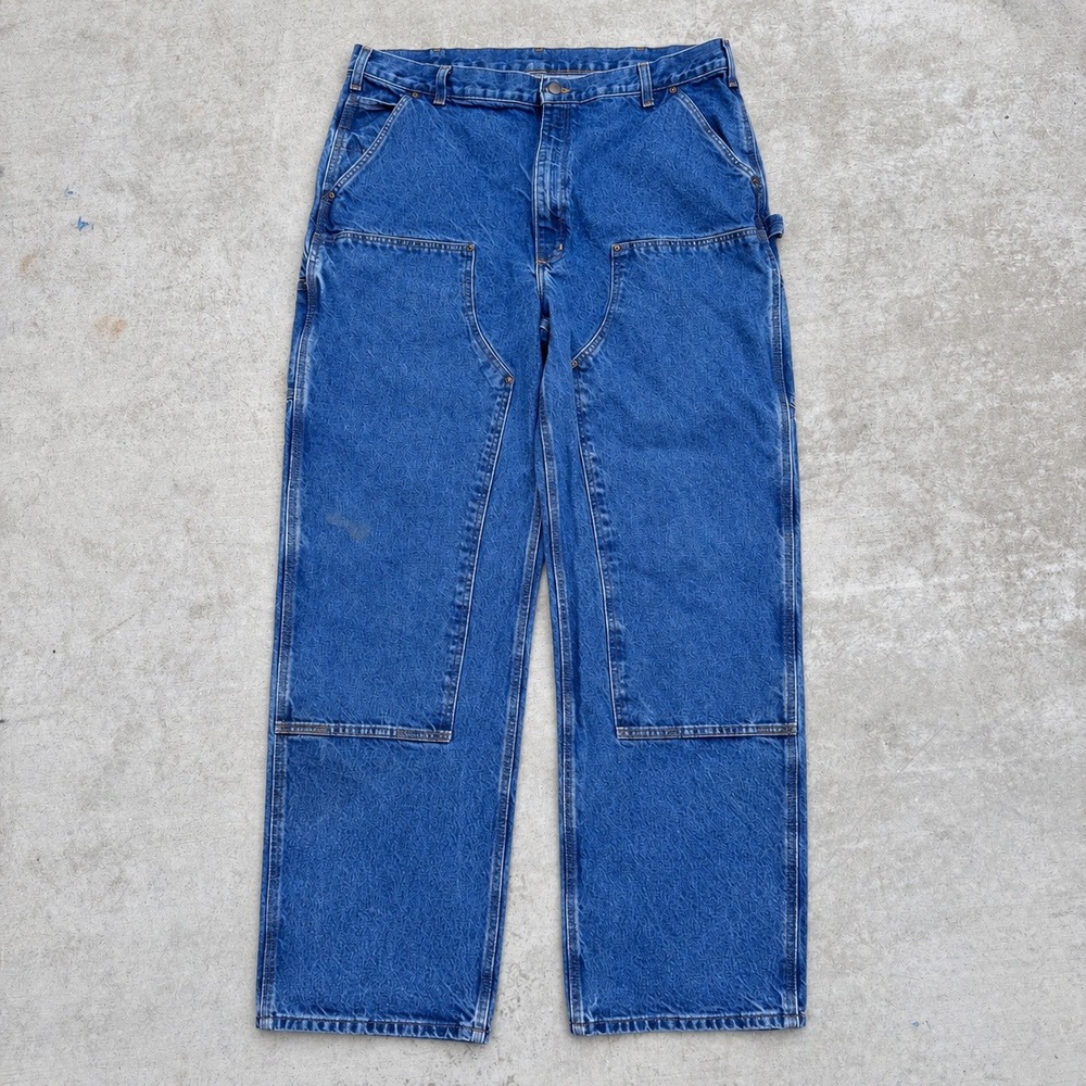 Carhartt B73 DST Double Knee Workwear Jeans Mens 38x33 Stone Blue Work Pants